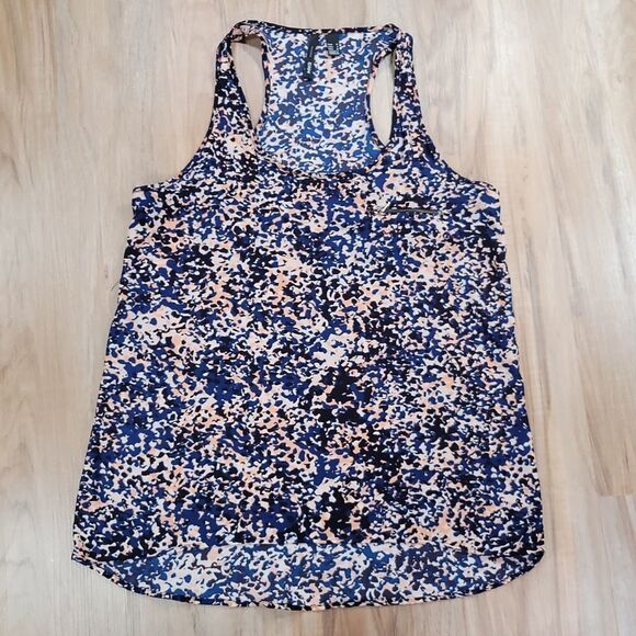 🔹️Mango Blue & Cream Splatter Print Racerback Sleeveless Top Medium - Picture 1 of 7